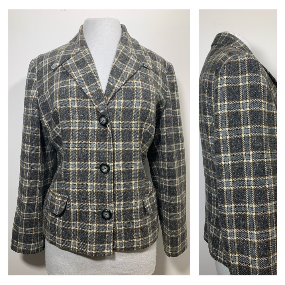 Topshop Women's Blazer Jacket Checked Grey Mix Wool Blend Single Breast UK 12 - Picture 1 of 8